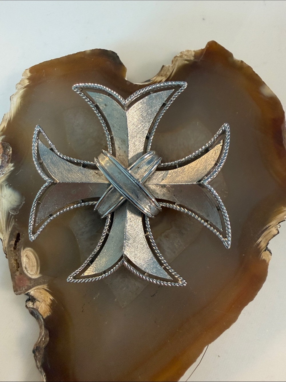 Crown Trifari Silver Maltese Cross Brooch & pendant EUC 2” appx